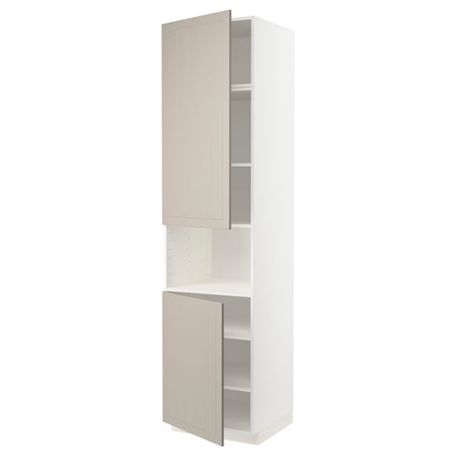 METOD Armoire micro-ondes+2ptes/tablette, blanc/Stensund beige, 60x60x240 cm