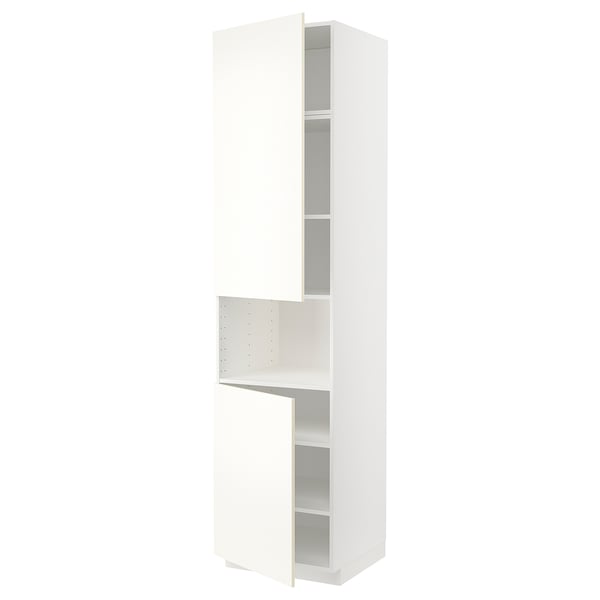 METOD Armoire micro-ondes+2ptes/tablette, blanc/Vallstena blanc, 60x60x240 cm