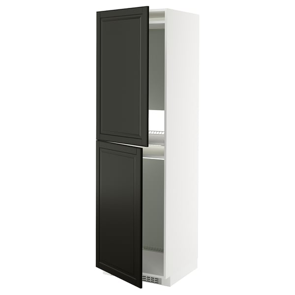 METOD Armoire pour réfrig./congélateur, blanc/Bodbyn noir, 60x60x200 cm