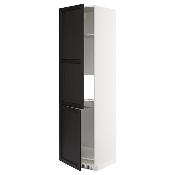 METOD Armoire réfr/cong 2ptes, noir/Lerhyttan teinté noir, 60x60x220 cm