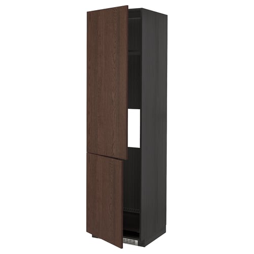METOD Armoire réfr/cong 2ptes, noir/Sinarp brun, 60x60x220 cm