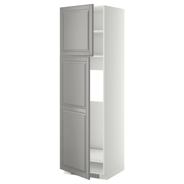 METOD Armoire réfrigérateur + 2 portes, blanc/Bodbyn gris, 60x60x200 cm