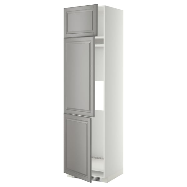 METOD Armoire réfrigérateur/congél+3ptes, blanc/Bodbyn gris, 60x60x220 cm