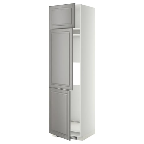 METOD Armoire réfrigérateur/congél+3ptes, blanc/Bodbyn gris, 60x60x220 cm