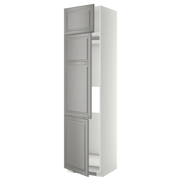 METOD Armoire réfrigérateur/congél+3ptes, blanc/Bodbyn gris, 60x60x240 cm