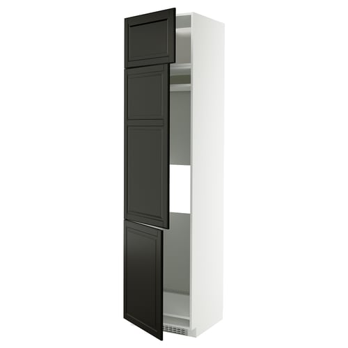 METOD Armoire réfrigérateur/congél+3ptes, blanc/Bodbyn noir, 60x60x240 cm