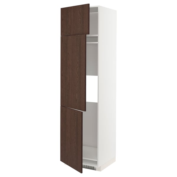 METOD Armoire réfrigérateur/congél+3ptes, blanc/Sinarp brun, 60x60x220 cm