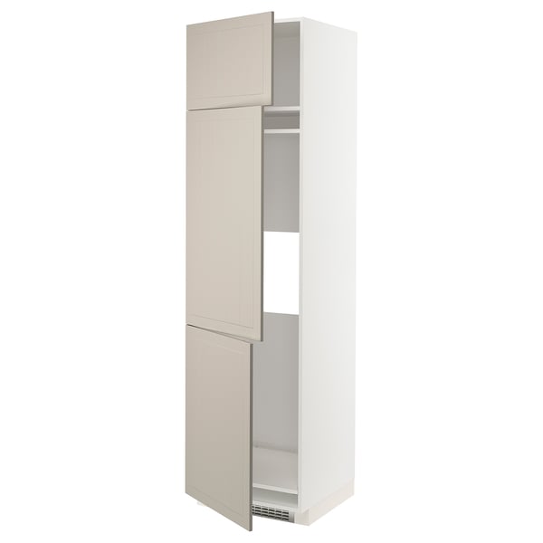 METOD Armoire réfrigérateur/congél+3ptes, blanc/Stensund beige, 60x60x220 cm