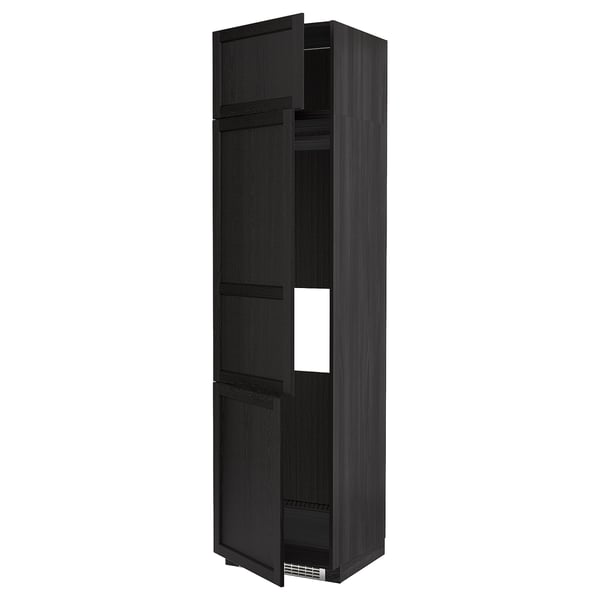 METOD Armoire réfrigérateur/congél+3ptes, noir/Lerhyttan teinté noir, 60x60x240 cm