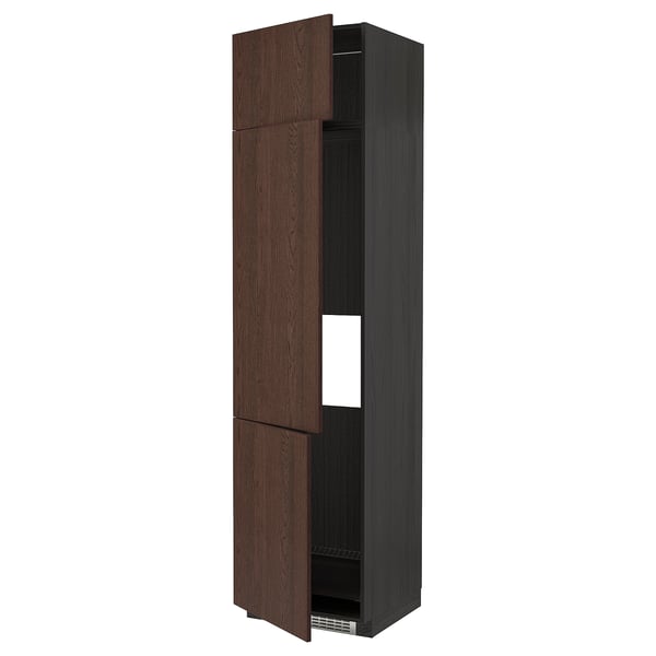 METOD Armoire réfrigérateur/congél+3ptes, noir/Sinarp brun, 60x60x240 cm