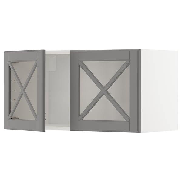 METOD Él mur av 2pts vitrées/croisillons, blanc/Bodbyn gris, 80x40 cm