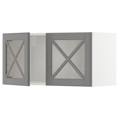 METOD Él mur av 2pts vitrées/croisillons, blanc/Bodbyn gris, 80x40 cm
