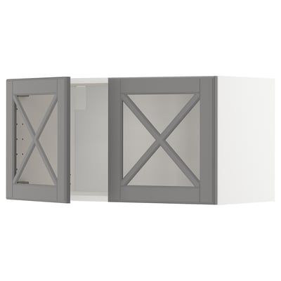 METOD Él mur av 2pts vitrées/croisillons, blanc/Bodbyn gris, 80x40 cm
