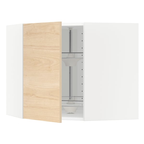 METOD Élément angle mural+rangement pivot, blanc/Askersund effet frêne clair, 68x60 cm