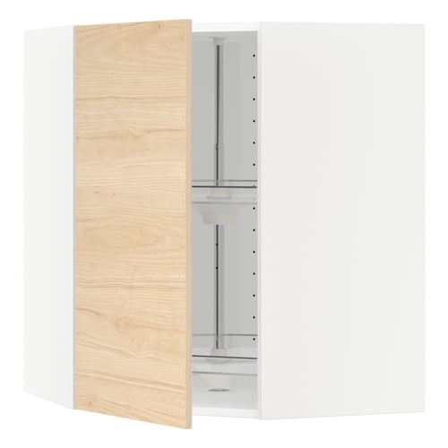 METOD Élément angle mural+rangement pivot, blanc/Askersund effet frêne clair, 68x80 cm