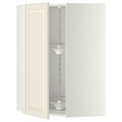 METOD Élément angle mural+rangement pivot, blanc/Bodbyn blanc cassé, 68x100 cm