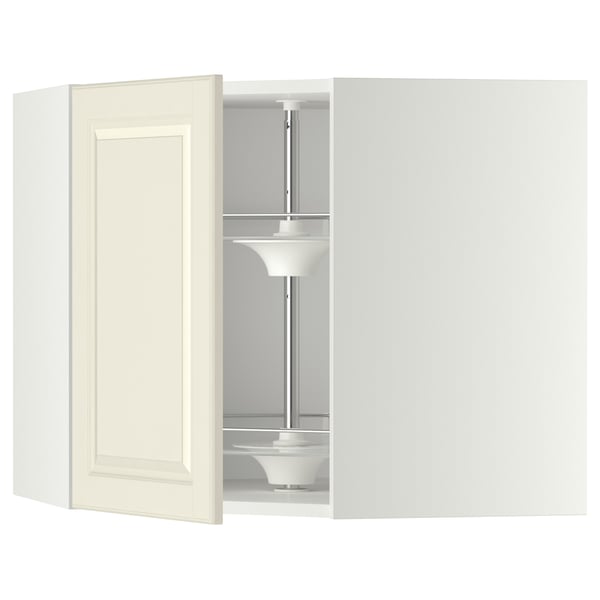 METOD Élément angle mural+rangement pivot, blanc/Bodbyn blanc cassé, 68x60 cm