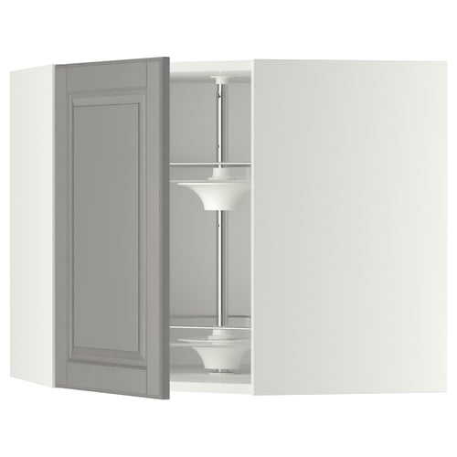 METOD Élément angle mural+rangement pivot, blanc/Bodbyn gris, 68x60 cm