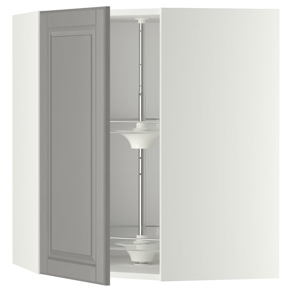 METOD Élément angle mural+rangement pivot, blanc/Bodbyn gris, 68x80 cm