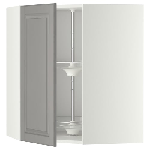 METOD Élément angle mural+rangement pivot, blanc/Bodbyn gris, 68x80 cm