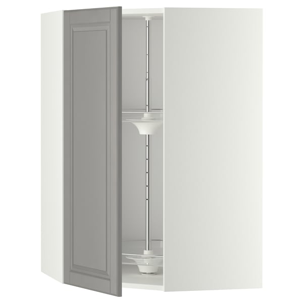 METOD Élément angle mural+rangement pivot, blanc/Bodbyn gris, 68x100 cm