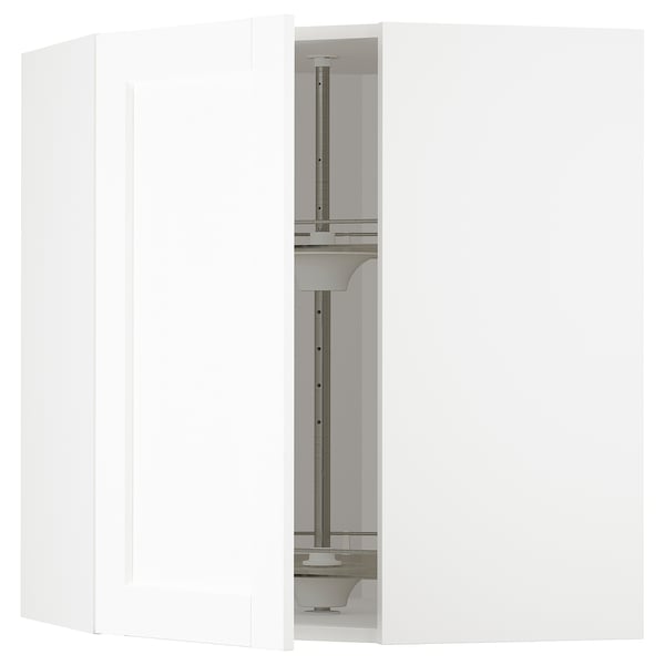 METOD Élément angle mural+rangement pivot, blanc Enköping/blanc effet bois, 68x80 cm