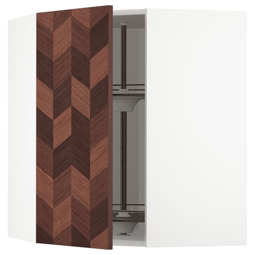METOD Élément angle mural+rangement pivot, blanc Hasslarp/brun à motifs, 68x80 cm