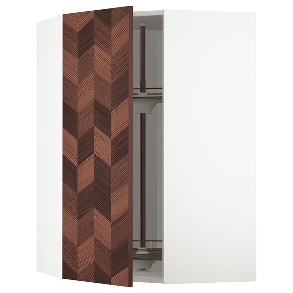 METOD Élément angle mural+rangement pivot, blanc Hasslarp/brun à motifs, 68x100 cm