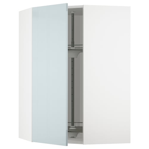 METOD Élément angle mural+rangement pivot, blanc/Kallarp bleu gris clair, 68x100 cm