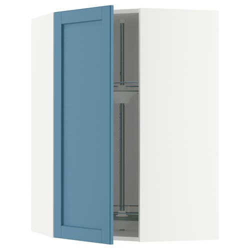 METOD Élément angle mural+rangement pivot, blanc/Lerhyttan bleu, 68x100 cm