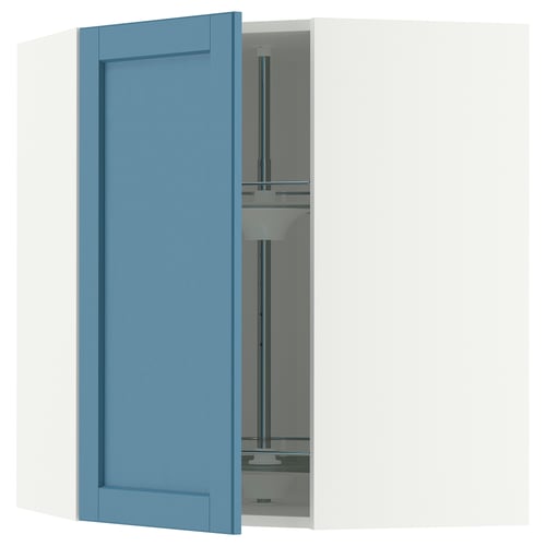 METOD Élément angle mural+rangement pivot, blanc/Lerhyttan bleu, 68x80 cm