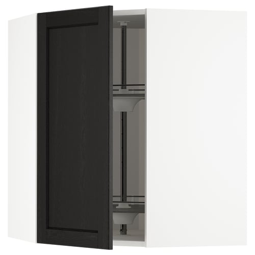 METOD Élément angle mural+rangement pivot, blanc/Lerhyttan teinté noir, 68x80 cm