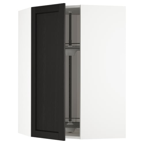 METOD Élément angle mural+rangement pivot, blanc/Lerhyttan teinté noir, 68x100 cm
