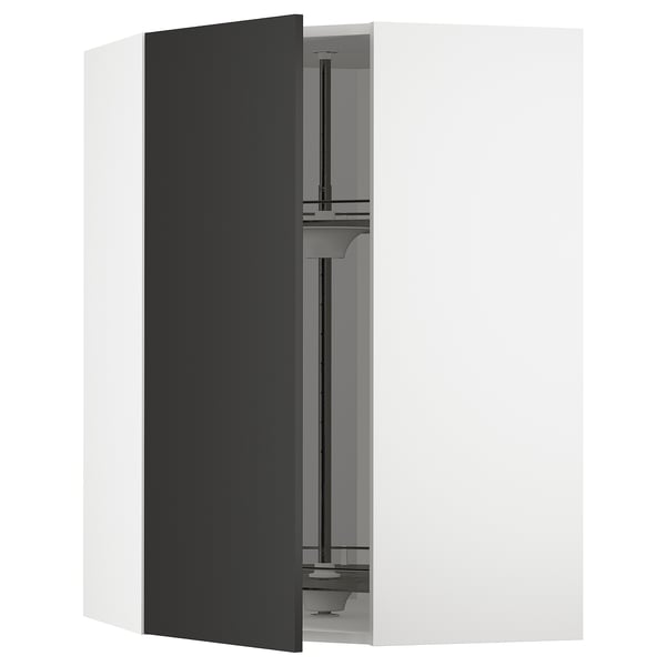 METOD Élément angle mural+rangement pivot, blanc/Nickebo anthracite mat, 68x100 cm