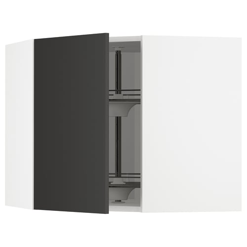 METOD Élément angle mural+rangement pivot, blanc/Nickebo anthracite mat, 68x60 cm