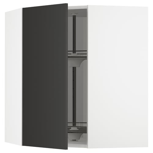 METOD Élément angle mural+rangement pivot, blanc/Nickebo anthracite mat, 68x80 cm