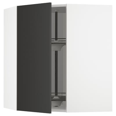 METOD Élément angle mural+rangement pivot, blanc/Nickebo anthracite mat, 68x80 cm