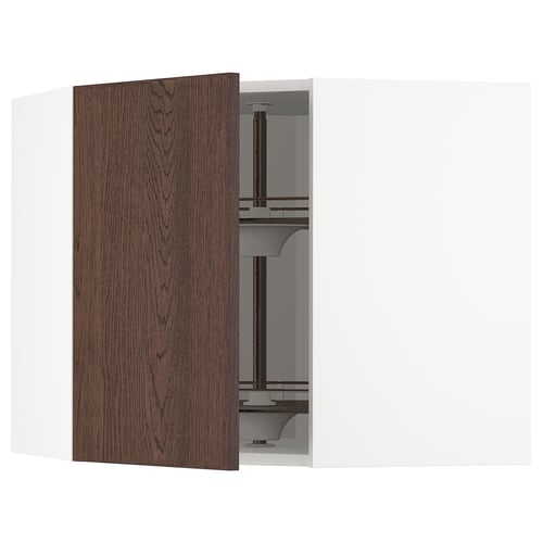 METOD Élément angle mural+rangement pivot, blanc/Sinarp brun, 68x60 cm