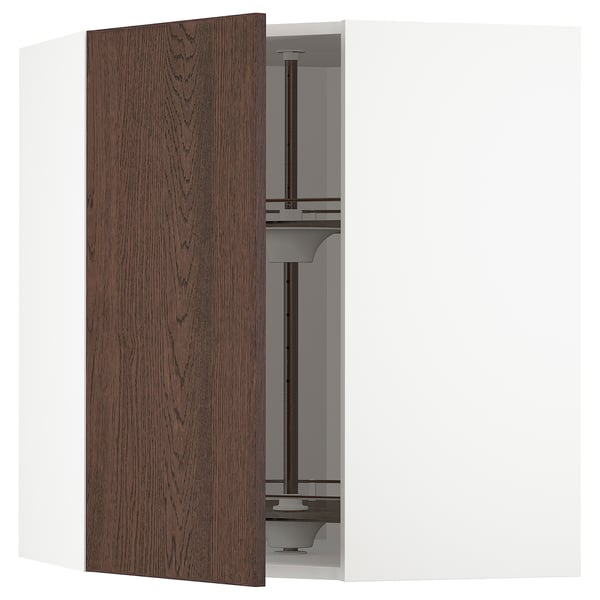 METOD Élément angle mural+rangement pivot, blanc/Sinarp brun, 68x80 cm