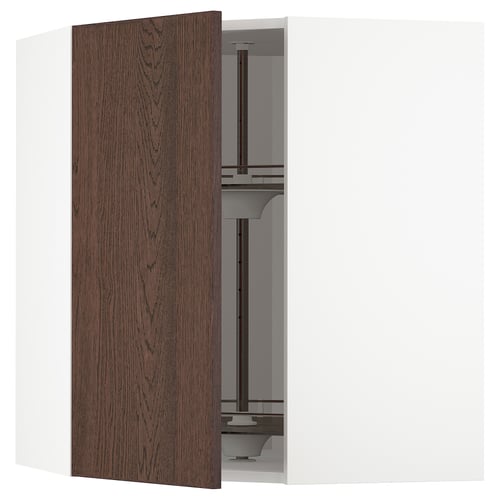 METOD Élément angle mural+rangement pivot, blanc/Sinarp brun, 68x80 cm