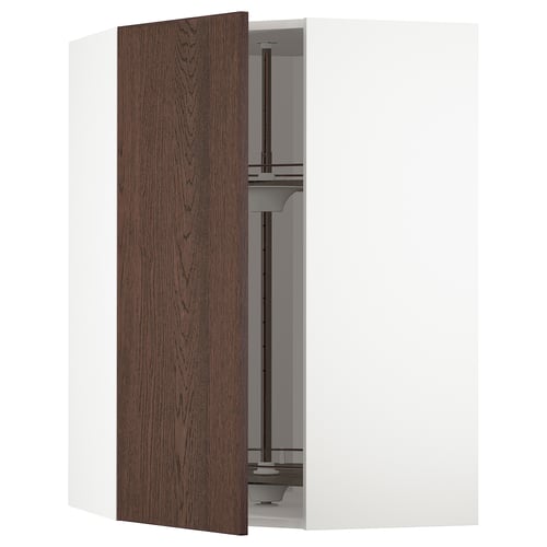 METOD Élément angle mural+rangement pivot, blanc/Sinarp brun, 68x100 cm