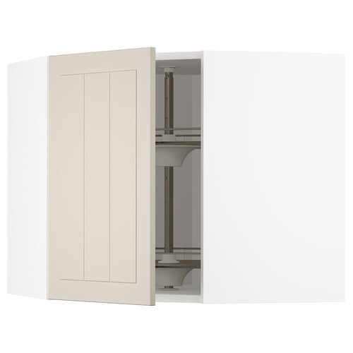 METOD Élément angle mural+rangement pivot, blanc/Stensund beige, 68x60 cm