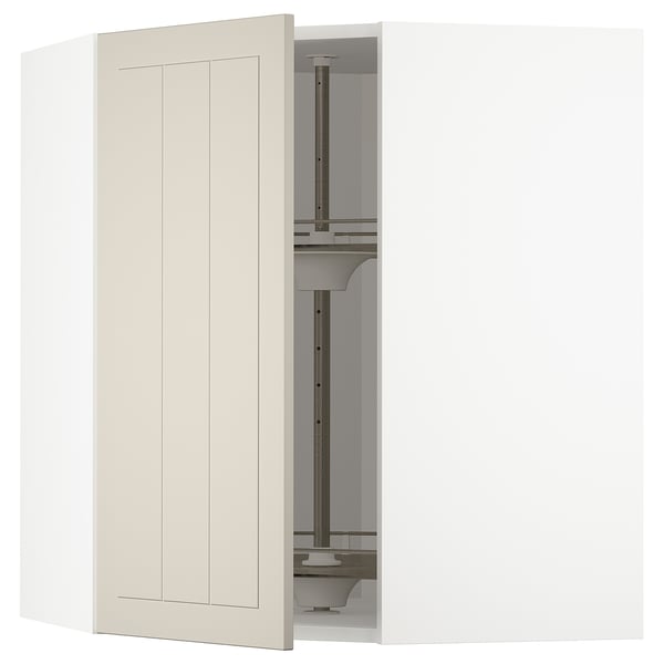METOD Élément angle mural+rangement pivot, blanc/Stensund beige, 68x80 cm