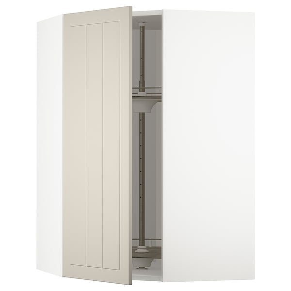 METOD Élément angle mural+rangement pivot, blanc/Stensund beige, 68x100 cm