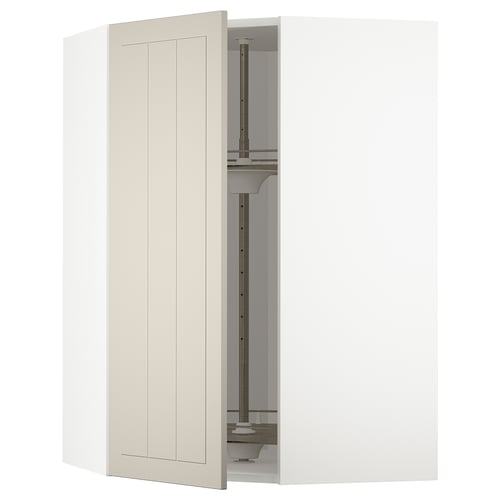 METOD Élément angle mural+rangement pivot, blanc/Stensund beige, 68x100 cm