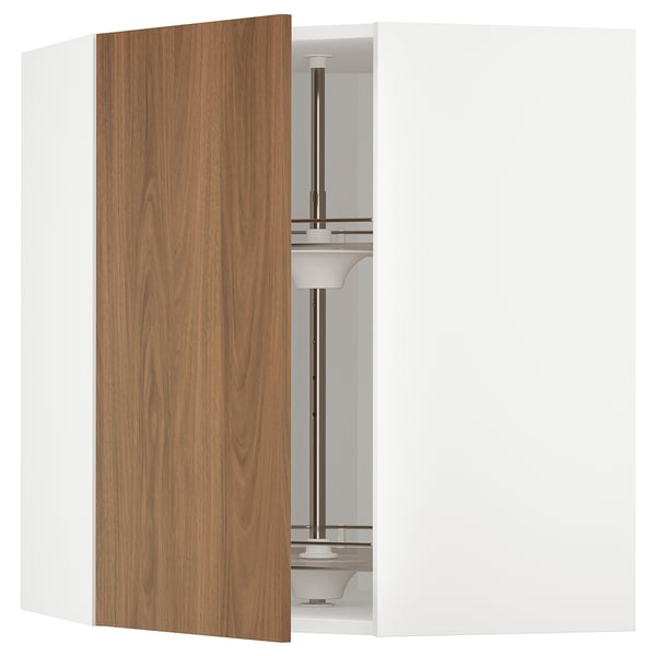 METOD Élément angle mural+rangement pivot, blanc/Tistorp effet noyer foncé, 68x80 cm