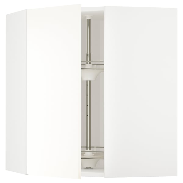 METOD Élément angle mural+rangement pivot, blanc/Vallstena blanc, 68x80 cm