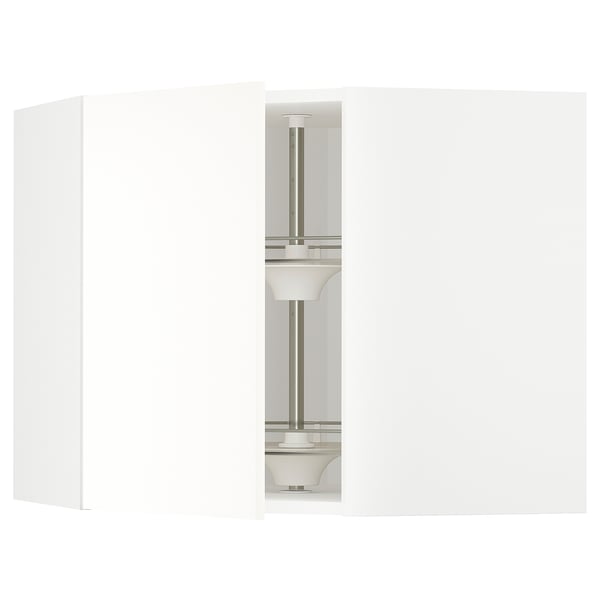 METOD Élément angle mural+rangement pivot, blanc/Vallstena blanc, 68x60 cm