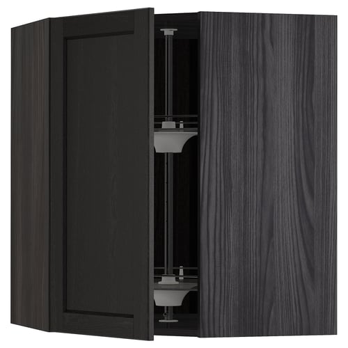 METOD Élément angle mural+rangement pivot, noir/Lerhyttan teinté noir, 68x80 cm