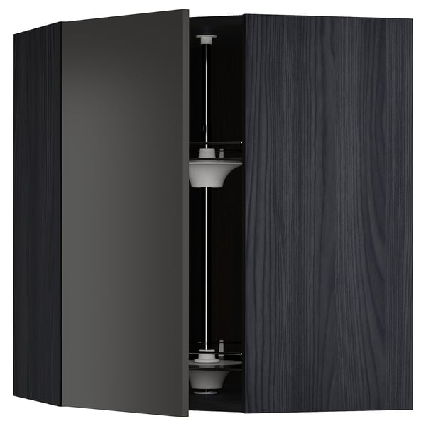 METOD Élément angle mural+rangement pivot, noir/Nickebo anthracite mat, 68x80 cm